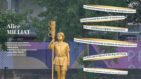 Alice Milliat statue at the Paris Olympics 2024 Opening Ceremony.